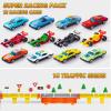 imageJOYIN Toy Truck for Kids5FT Race Track and 12 DieCast Metal Toy Cars Racing Car with Lights ampamp Sounds Carrier Truck Playset Gift for 3 4 5 Years Old Boys and GirlsBlue Orange