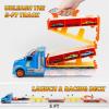 imageJOYIN Toy Truck for Kids5FT Race Track and 12 DieCast Metal Toy Cars Racing Car with Lights ampamp Sounds Carrier Truck Playset Gift for 3 4 5 Years Old Boys and GirlsBlue Orange