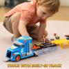imageJOYIN Toy Truck for Kids5FT Race Track and 12 DieCast Metal Toy Cars Racing Car with Lights ampamp Sounds Carrier Truck Playset Gift for 3 4 5 Years Old Boys and GirlsBlue Orange