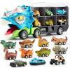 imageJOYIN 13 in 1 Dinosaur Toys for Kids 35 Triceraptor Dinosaur Truck with 12 Pull Back Cars Birthday Gifts Toys for 3 4 5 Year Old Boy Transport Carrier Truck for Toddlers 34 YearsTriceratops Truck