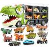 imageJOYIN 13 in 1 Dinosaur Toys for Kids 35 Triceraptor Dinosaur Truck with 12 Pull Back Cars Birthday Gifts Toys for 3 4 5 Year Old Boy Transport Carrier Truck for Toddlers 34 YearsTyrannosaurus Truck