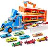 imageJOYIN Toy Truck for Kids5FT Race Track and 12 DieCast Metal Toy Cars Racing Car with Lights ampamp Sounds Carrier Truck Playset Gift for 3 4 5 Years Old Boys and GirlsBlue Orange