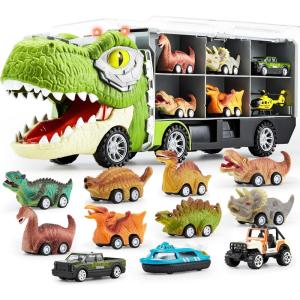 imageJOYIN 13 in 1 Dinosaur Toys for Kids 35 Triceraptor Dinosaur Truck with 12 Pull Back Cars Birthday Gifts Toys for 3 4 5 Year Old Boy Transport Carrier Truck for Toddlers 34 YearsTyrannosaurus Truck