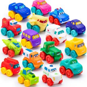 imageJOYIN Animal Cartoon Cars Soft Rubber Toy Car Set Mini Vehicles Bath Toy Car for Toddlers Gift for Boys and Girls Christmas Birthday Summer Beach and Pool Activity Party Favors for KidsTransportations