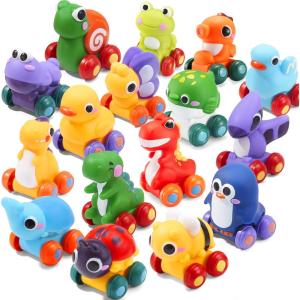 imageJOYIN Animal Cartoon Cars Soft Rubber Toy Car Set Mini Vehicles Bath Toy Car for Toddlers Gift for Boys and Girls Christmas Birthday Summer Beach and Pool Activity Party Favors for KidsMixed animals