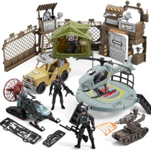 imageSYNCFUN Military Toy Set with Army Base Vehicles Action Figures ampamp Weapon Accessories Helicopter with Light ampamp Sound  Christmas Birthday Gift for Kids Boys Girls