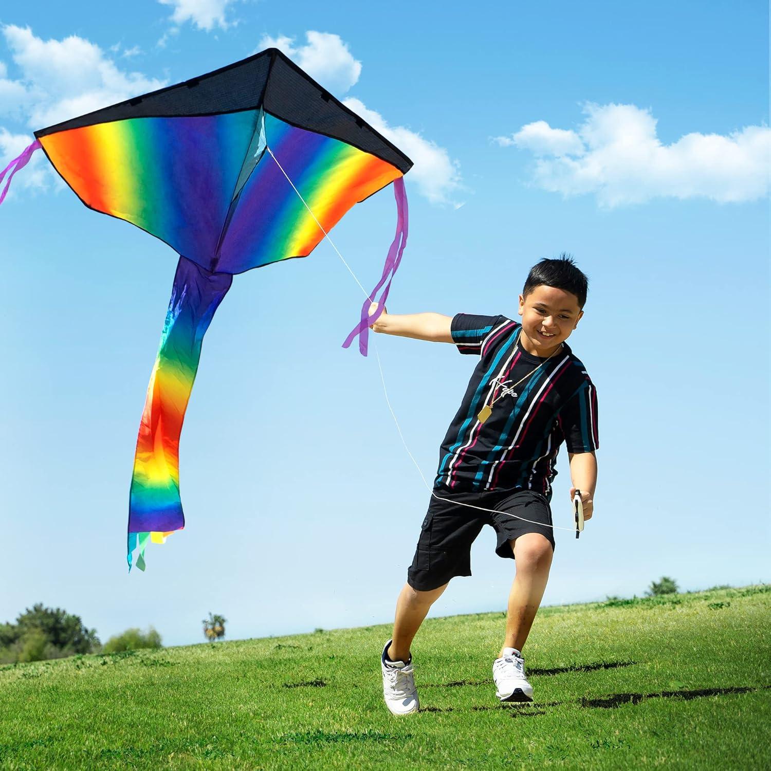 imageJOYIN 3 Packs Delta Multicolor Kite Warm and Cold Color Easy to Fly for Kids and Adults with 2625 ft String Large Delta Beach Kite for Outdoor Games and Activities