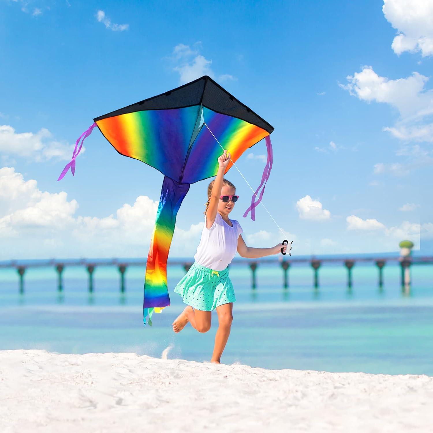 imageJOYIN 3 Packs Delta Multicolor Kite Warm and Cold Color Easy to Fly for Kids and Adults with 2625 ft String Large Delta Beach Kite for Outdoor Games and Activities