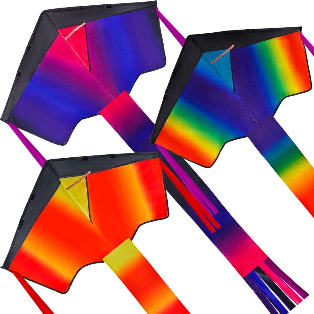 imageJOYIN 3 Packs Delta Multicolor Kite Warm and Cold Color Easy to Fly for Kids and Adults with 2625 ft String Large Delta Beach Kite for Outdoor Games and Activities