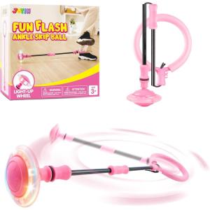 imageJOYIN Blue Ankle Skip Ball with Flashing Lights Toy for Kids Indoor ampamp Outdoor Flashing Swing Ball Foldable Sports Toy Birthday Gifts for Kids 3 4 5 Pink
