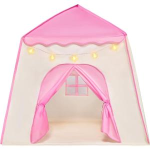 imageJOYIN Pink Princess Tent for Girls with LED Star LightsIndoor ampamp Outdoor Large Playhouse Kids Castle Play Tent for Children Indoor and Outdoor Games