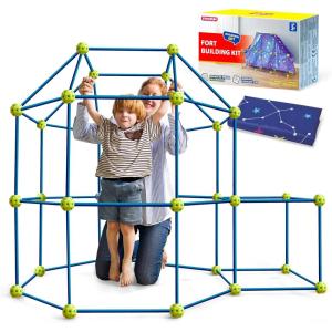 imageSYNCFUN Glow Fort Building Kit Indoor Outdoor for Kids Glow in The Dark Creative Fort DIY Castles Tunnels with Rods and Balls STEM Construction Toys Educational Gift for Boys and Girls Aged 312Blue Green