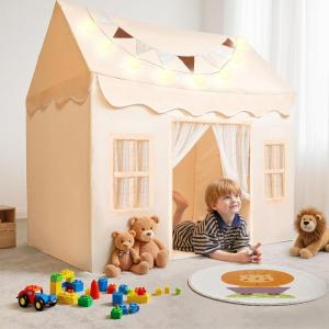 imageSYNCFUN Play Tent for KidsIndoor ampamp Outdoor Tent with BlanketLED Lights ampamp Flags for ToddlerSpacious 513552 InchPlayhouse for KidsIdeal Private Space for Reading ampamp Play for Boys ampamp Girls Age 37Gray