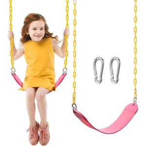 imageTURFEE Heavy Duty Swing Seat Pink Color with 66 Chain Swing Set Accessories Replacement with Snap Hooks for Kids Outdoor Play PlaygroundPink