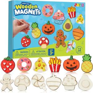 imageJOYIN 12 Glow in The Dark Wooden Magnets for Kids Paint Your Own Arts and Crafts Painting Kit Halloween Crafts Birthday Parties and Family Crafts Gift Party Favors for Boys Girls Ages 3Food
