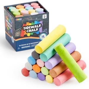 imageJOYIN 16 PCS Sidewalk Chalks Set NonToxic Washable Jumbo Chalk Bulk for Toddlers 13 Painting on Chalkboard Driveway and Playground Outdoor Activities Gift for Kids School Supplies16