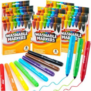 imageJOYIN 64 Count Washable Marker Set Non Toxic Markers for Kids Ages 3 School Supplies Easter Basket Stuffers Classroom Prizes 8 Assorted Colors Individual Pack of 8