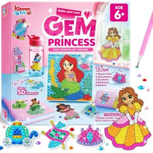 imageKlever Kits 16 Projects Gem Princess for Kids Make Your Own Diamond Gem Painting Kit Arts and Crafts for Girls Ages 612 Gem Craft Activities Kits Premium Art Gift Ideas for Girls Ages 6 7 8Princess