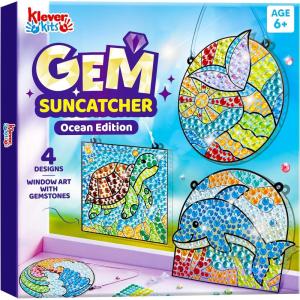 imageKlever Kits 4PCS Window Art 2in1 Gems and Gels Suncatcher 2 Ways to Play Diamond and Gels Arts ampamp Crafts Toys for Boys Girls Christmas Birthday Gifts for Kids Age 6 and UpOcean