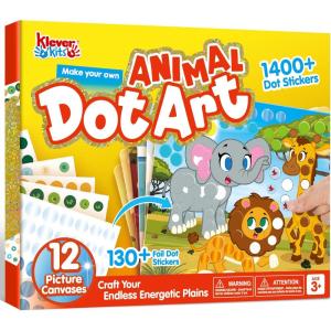 imageKlever Kits Dot Art Kit for Kids No Mess Sticker for Toddler 37 Craft Kits DIY Creative Activity Travel Toy Birthday Gifts for Boys Girls DinosaurAnimals