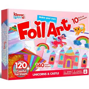 imageKlever Kits Foil Art Kit for Kids  Arts ampamp Crafts Supplies Mess Free Coloring Dinosaur Foil Foam Stickers Creative Travel Toys Birthday Gifts for Boys ampamp Girls Ages 4 and UpUnicorn
