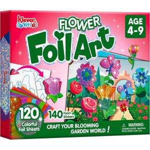 imageKlever Kits Foil Art Kit for Kids  Arts ampamp Crafts Supplies Mess Free Coloring Dinosaur Foil Foam Stickers Creative Travel Toys Birthday Gifts for Boys ampamp Girls Ages 4 and UpFlowers and Butterflies