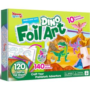 imageKlever Kits Foil Art Kit for Kids  Arts ampamp Crafts Supplies Mess Free Coloring Dinosaur Foil Foam Stickers Creative Travel Toys Birthday Gifts for Boys ampamp Girls Ages 4 and UpDinosaur