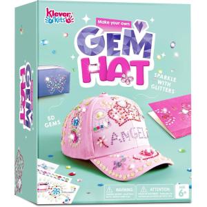 imageKlever Kits Gem Hat Kit for Girls Decorate Your Own Baseball Cap with Gems Stickers DIY Craft Kits for Kids Girls Toys Age 68Crown