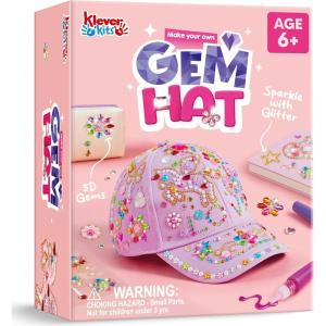 imageKlever Kits Gem Hat Kit for Girls Decorate Your Own Baseball Cap with Gems Stickers DIY Craft Kits for Kids Girls Toys Age 68Unicorn