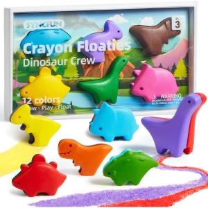 imageSYNCFUN 100 Pure Large Beeswax Crayons Non Toxic Washable Bath Crayons for Kids Easy to Hold ampamp Mold Free Toddler Art Supplies Gift for Christmas Dinosaur Theme 12 ColorsDinosaur Theme