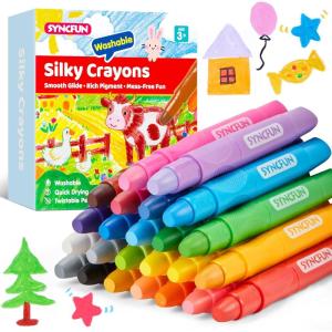 imageSYNCFUN 24 Pcs Twistable Silky Window Crayons Washable Crayons for Window Glass and Paper Easy to Hold ampamp QuickDrying Art Supplies NonToxic Mess Free Birthday Gifts for Kids Ages 3Rainbow