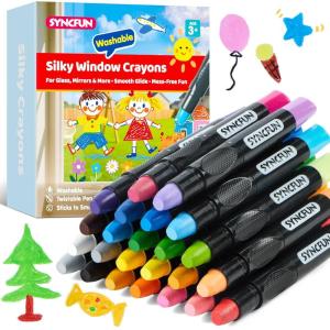 imageSYNCFUN 24 Pcs Twistable Silky Window Crayons Washable Crayons for Window Glass and Paper Easy to Hold ampamp QuickDrying Art Supplies NonToxic Mess Free Birthday Gifts for Kids Ages 3Classic