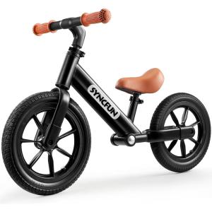 imageSYNCFUN Toddler Balance Bike Adjustable Seat and Carry Handle 12 AntiSkid Tires Toddler Bike for 2 3 4 5 Year Old Boys and Girls Gift Bike for 25 Boys Girls BlackBlack