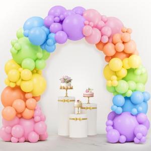 image:imageJOYIN 144 Pcs Pastel Rainbow Balloon Arch Kit 6 Assorted Pastel Colors Balloons Arch Kit Different Sizes 18 12 10 5 Inch with Instruction for Birthday Party Baby Shower Wedding Party DecorationPastel Rainbow