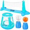 image:imageJOYIN Inflatable Volleyball Net amp Basketball Hoops Pool Float Set Balls Included for KidsAdults Summing Pool Game Floating Summer Floaties Volleyball Court BasketballLDark BlueBlue Cyan
