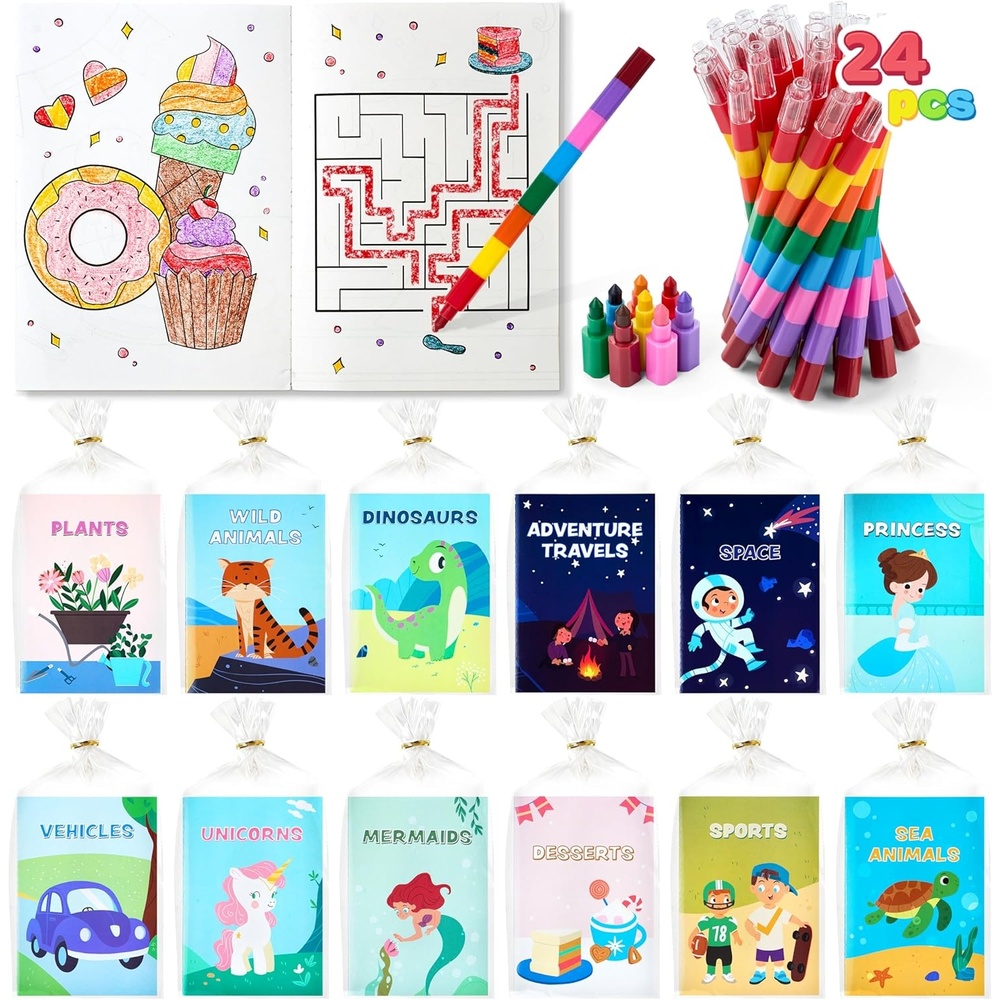 image:imageJOYIN 24Pack Mini Coloring Books Crayons Bulk Coloring Book Set Party Favor for Kids 48 Birthday Goodie Bags Classroom Gifts for Students