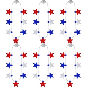 image:imageJOYIN 6 Pcs July 4th LED Star Bulb Necklaces Red White Blue Lightup Necklace with 6 Lighting Modes Patriotic Necklace for Independence Day Memorial Day Party Parade Masquerade Accessory Supply