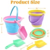 image:imageJOYIN 3 Packs Foldable Pail Bucket with Shovels amp Mesh Bag Collapsible Buckets Multi Purpose for Beach Camping Gear Beach Party Fishing and Fun Summer Activities OrangeBluePurpleOrangeBluePurple