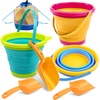 image:imageJOYIN 3 Packs Foldable Pail Bucket with Shovels amp Mesh Bag Collapsible Buckets Multi Purpose for Beach Camping Gear Beach Party Fishing and Fun Summer Activities OrangeBluePurpleYellowBlueGreen