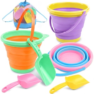 image:imageJOYIN 3 Packs Foldable Pail Bucket with Shovels amp Mesh Bag Collapsible Buckets Multi Purpose for Beach Camping Gear Beach Party Fishing and Fun Summer Activities OrangeBluePurpleOrangeBluePurple