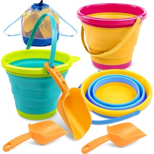 image:imageJOYIN 3 Packs Foldable Pail Bucket with Shovels amp Mesh Bag Collapsible Buckets Multi Purpose for Beach Camping Gear Beach Party Fishing and Fun Summer Activities OrangeBluePurpleYellowBlueGreen