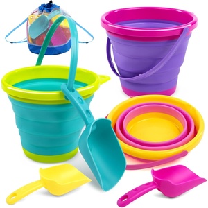 image:imageJOYIN 3 Packs Foldable Pail Bucket with Shovels amp Mesh Bag Collapsible Buckets Multi Purpose for Beach Camping Gear Beach Party Fishing and Fun Summer Activities OrangeBluePurplePinkPurpleGreen
