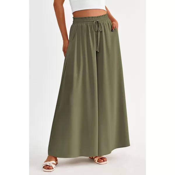 PRETTYGARDEN Womens 2024 Summer Wide Leg Palazzo Pants High Waisted Flowy Pockets Trendy Casual Lounge Boho Beach TrousersArmy Green