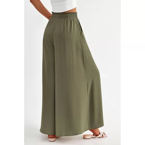 PRETTYGARDEN Womens 2024 Summer Wide Leg Palazzo Pants High Waisted Flowy Pockets Trendy Casual Lounge Boho Beach TrousersArmy Green