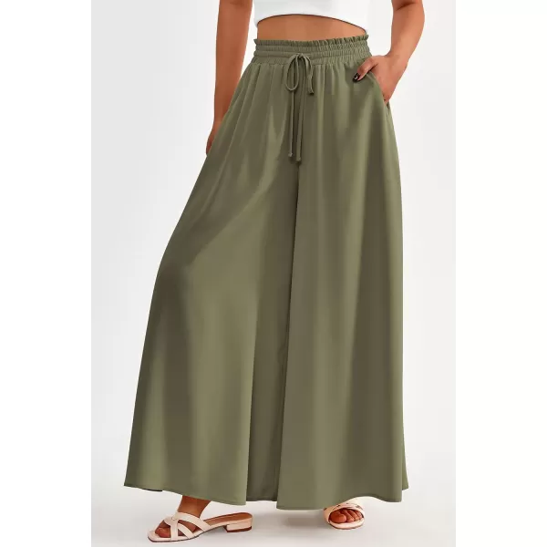 PRETTYGARDEN Womens 2024 Summer Wide Leg Palazzo Pants High Waisted Flowy Pockets Trendy Casual Lounge Boho Beach TrousersArmy Green