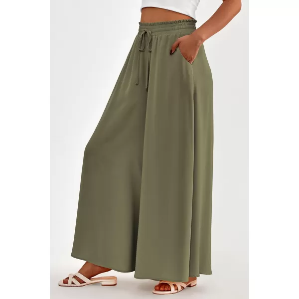 PRETTYGARDEN Womens 2024 Summer Wide Leg Palazzo Pants High Waisted Flowy Pockets Trendy Casual Lounge Boho Beach TrousersArmy Green