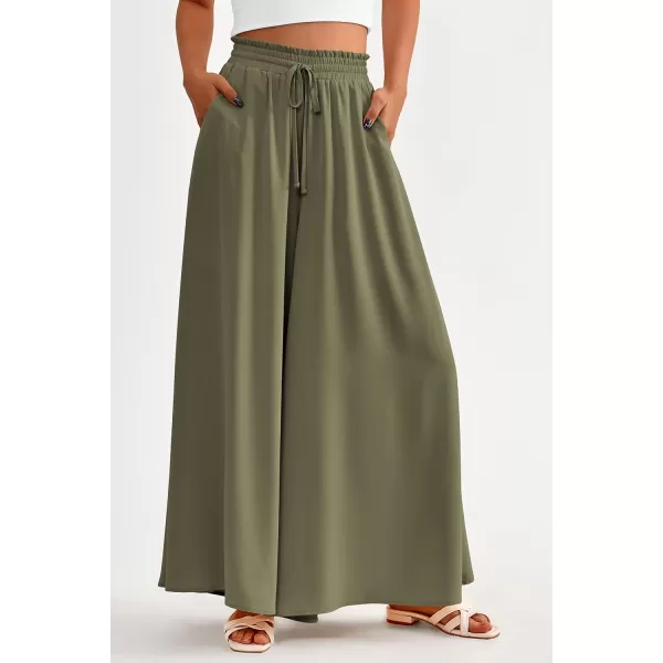 PRETTYGARDEN Womens 2024 Summer Wide Leg Palazzo Pants High Waisted Flowy Pockets Trendy Casual Lounge Boho Beach TrousersArmy Green