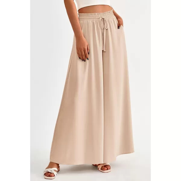 PRETTYGARDEN Womens 2024 Summer Wide Leg Palazzo Pants High Waisted Flowy Pockets Trendy Casual Lounge Boho Beach TrousersBeige