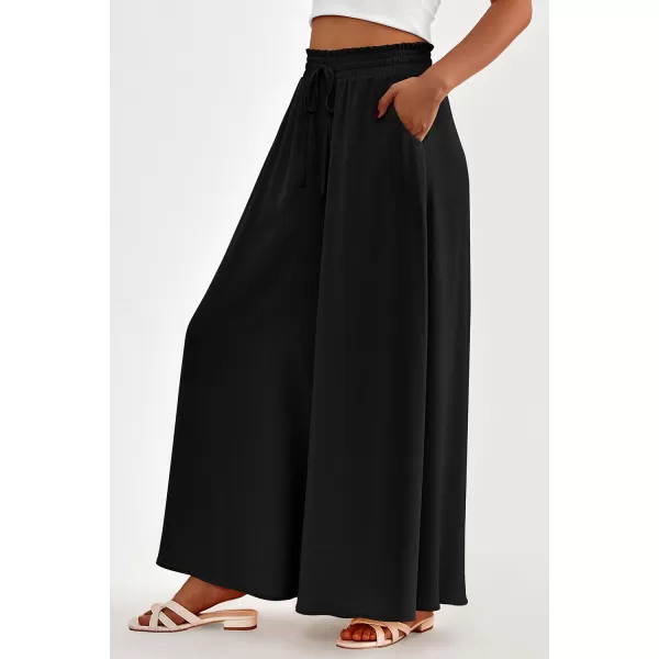 PRETTYGARDEN Womens 2024 Summer Wide Leg Palazzo Pants High Waisted Flowy Pockets Trendy Casual Lounge Boho Beach TrousersBlack