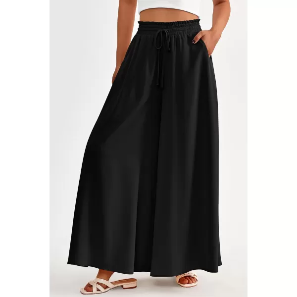 PRETTYGARDEN Womens 2024 Summer Wide Leg Palazzo Pants High Waisted Flowy Pockets Trendy Casual Lounge Boho Beach TrousersBlack